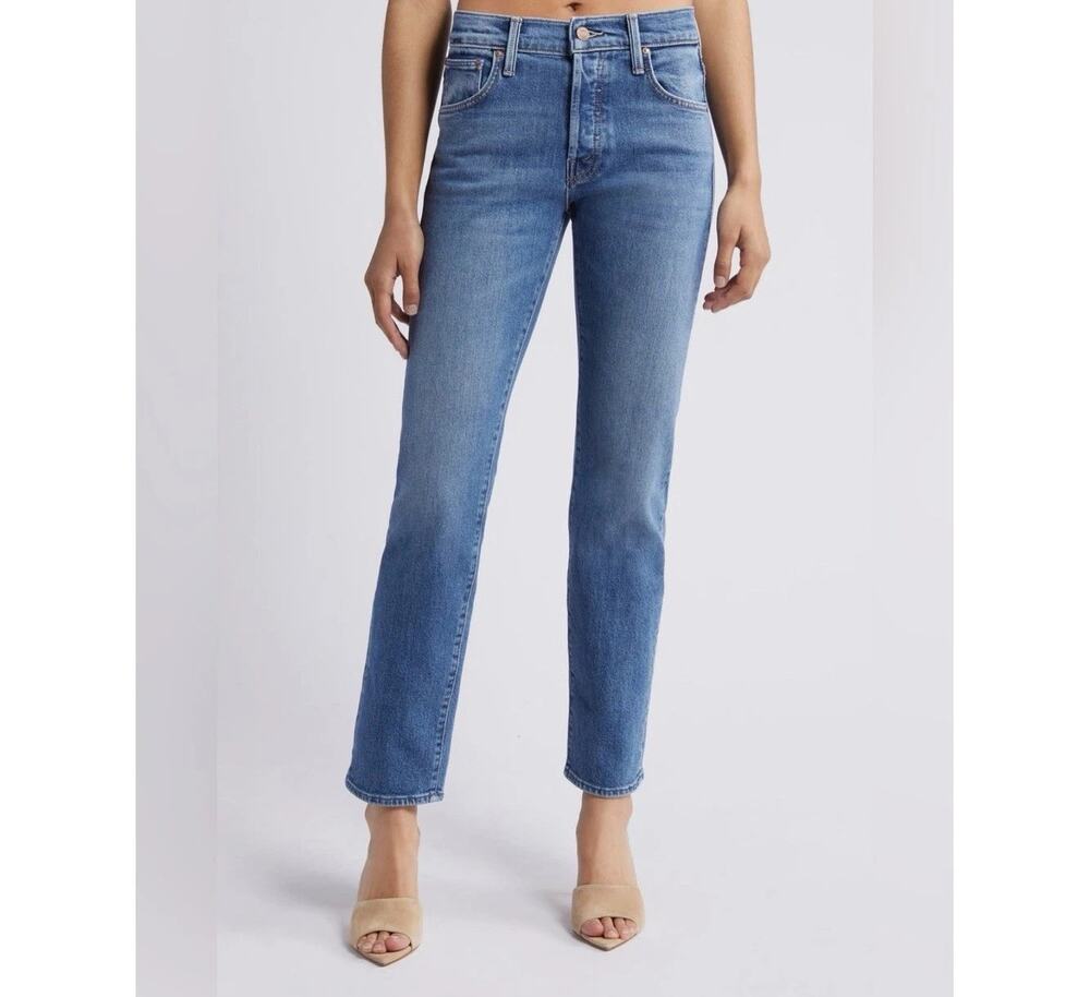 MOTHER Straight Leg Jeans Medium Wash Sz 31 Hiker Hover Mid Rise $238